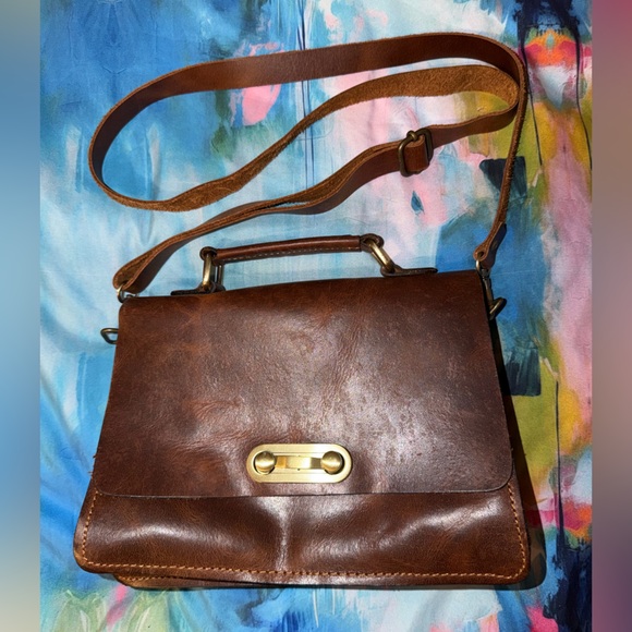Classic Handmade Brown Geniune Leather Crossbody Satchel made in Greece